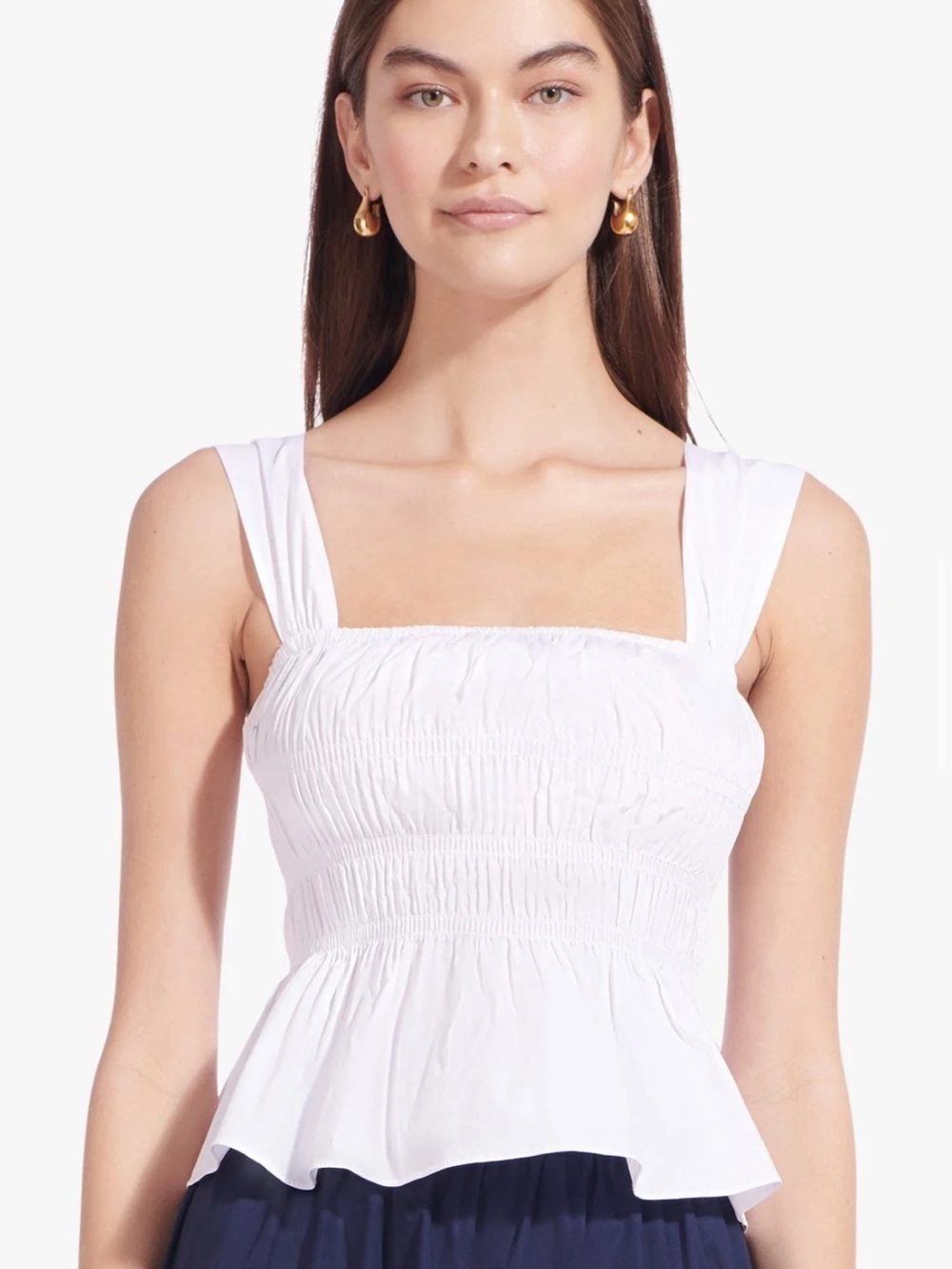 STAUD NWT White Smocked Square-Neck Tank Top